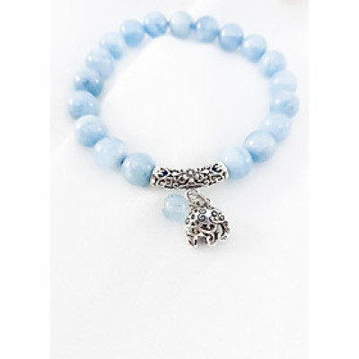 Vòng tay mệnh thủy, mộc đá Aquamarine mix charm con voi