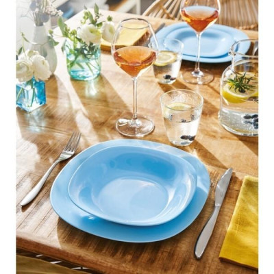 Bộ bát đĩa (tô, chén, dĩa) thủy tinh Luminarc Carine Blue 12CT - DW 12E, dùng lò vi sóng, máy rửa bát | Hàng chính hãng