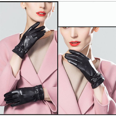 Găng tay nữ da cừu BHY8738 Bao tay nữ, lót lông siêu ấm, cám ứng điện thoại