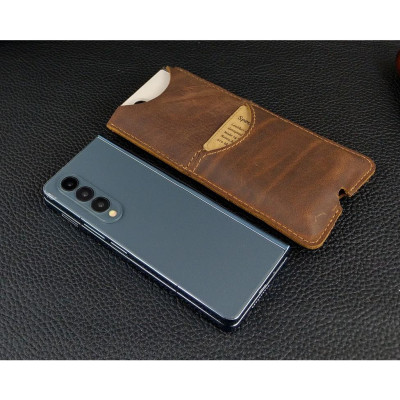 Bao Da Rút cho Samsung Z Fold2, Z Fold3, Z Fold4 cổ điển Da Bò Thật