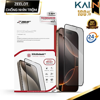 Miếng Dán Kính Cường Lực Chống Nhìn Trộm Cho iPhone 16 Pro Max/ 16 Pro/ 16 Plus/ 16, ZEELOT SOLIDsleek 2.5D PRIVACY_ Hàng chính hãng
