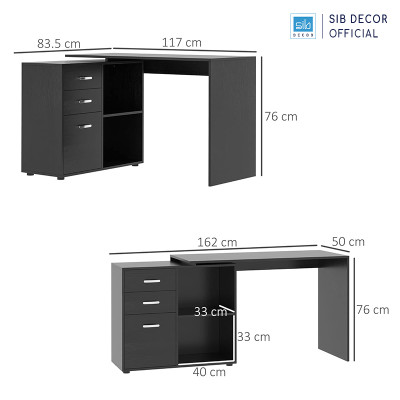 Bàn Làm Việc Kết Hợp Tủ Gỗ 3 Ngăn Kéo Hiện Đại Màu Trắng Đen Thương Hiệu SIB Decor BLV106/107