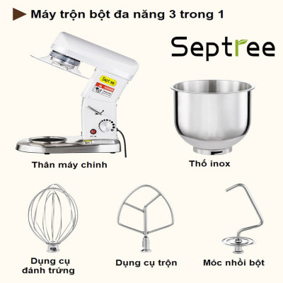 Máy trộn bột, đánh kem 10 lít chuyên nghiệp 3 trong 1 - Dòng công nghiệp. Thương hiệu Mỹ cao cấp Septree - B10SS và B10. Hàng chính hãng