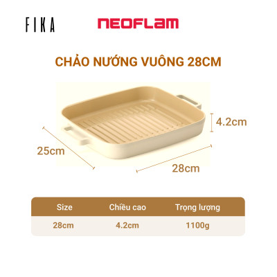 [Hàng chính hãng] Chảo nướng chống dính bếp từ  Neoflam Fika 28cm. dùng để nướng trên bếp hoặc thay khay trong lò nướng.  Made in Korea. Hàng có sẵn, giao ngay