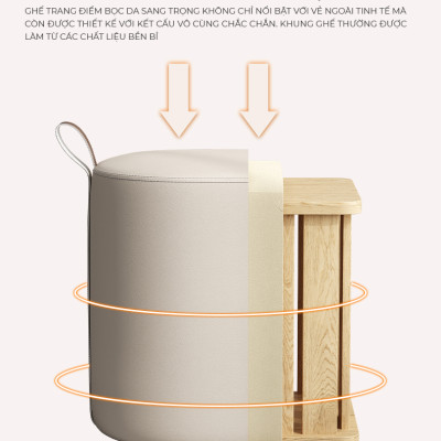 Ghế đôn sofa, ghế bàn trang điểm đệm dày bọc da phong cách hiện đại - GC47