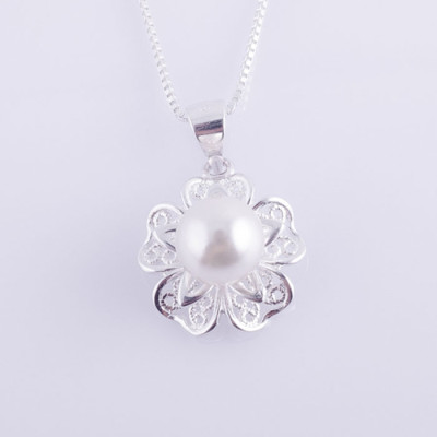 Bộ dây chuyền liền mặt trang sức bạc Ý S925 Bạc Xinh - Ngọc trai đẹp PP1341