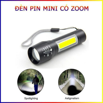 Đèn Pin Sạc Mini Có Zoom Hộp Xanh Xpe+Cob Light Siêu Sáng