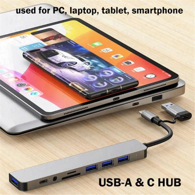 Bộ Chuyển Đổi Hub USB C Hub 8 Trong 1 Type C 3.1 Sang USB 3.0/ Type C/ Đọc Thẻ SD / TF Cho MacBook Notebook Laptop Máy Tính - Hàng Nhập Khẩu
