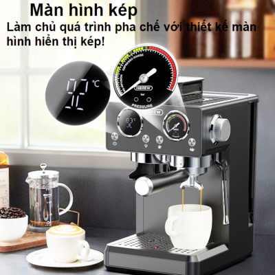 Máy pha và xay cà phê bán tự động 3 trong 1 Espresso, Cappuccino, Latte thương hiệu Mỹ cao cấp HiBREW H20 - Công suất 1500W 20bar - Hàng nhập khẩu