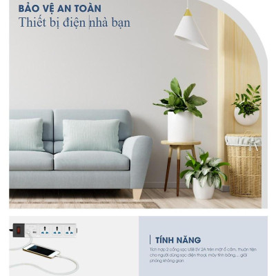 Ổ cắm đa năng USB 5m Rạng Đông Model: OC02.USB 3C/5M/10A