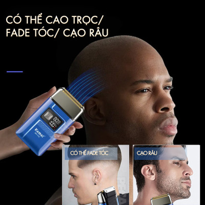 Máy cạo râu khô Kemei KM-1112 lưỡi kép điều chỉnh 2 mức tốc độ công suất mạnh có thể cạo đầu, fade trắng chân tóc - Hàng chính hãng