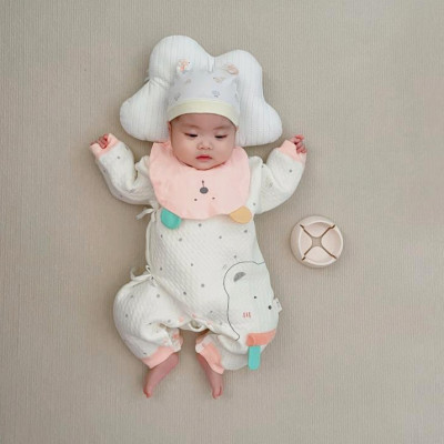 Body sơ sinh trần bông mềm, áo liền quần cho bé từ 2kg, kèm khăn yếm cổ, cotton 100% dày, giữ ấm tốt, có ảnh thật | MS26