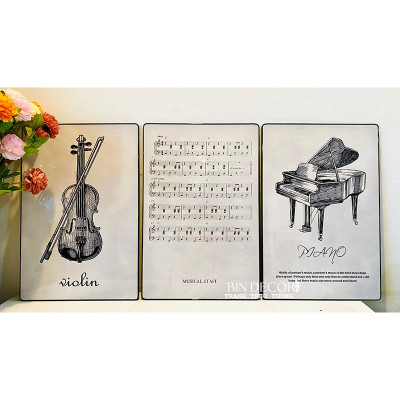 (CÓ ẢNH THẬT) Tranh treo tường cây đàn trang trí decor âm nhạc 16 kèm đinh treo