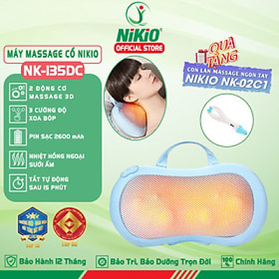 Gối Massage Hồng Ngoại, Mát Xa Cổ Vai Gáy Nikio NK-135DC - Xoa Bóp Chuyên Sâu, Hỗ Trợ Cải Thiện Đau Mỏi Nhanh, Pin Sạc Tiện Lợi
