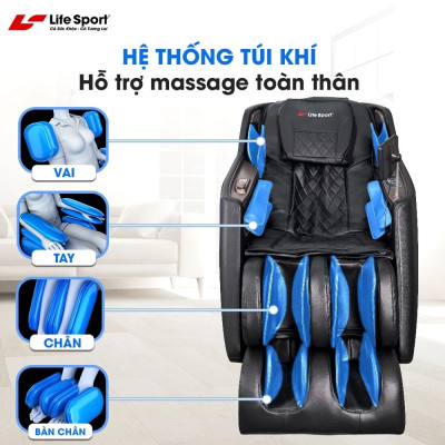 Ghế Massage Toàn Thân Giá Rẻ Lifesport LS-388, Ghế Massage Con Lăn 4D Kết Hợp Đường Ray SL, Hệ Thống Túi Khí Toàn Thân
