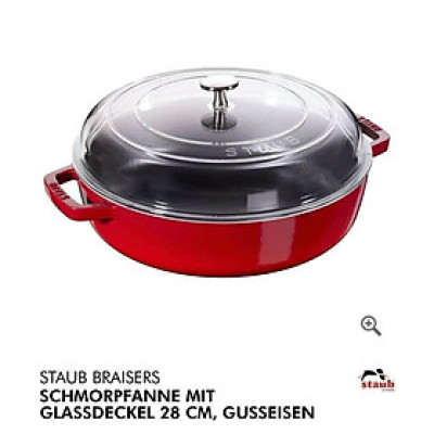 CHẢO GANG STAUB 24CM CÓ NẮP KÍNH MẦU ĐỎ hàng chính hãng