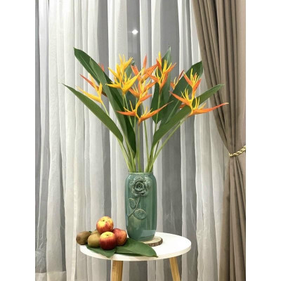 Bình cắm hoa men hỏa biến, họa tiết đắp nổi thủ công. Gốm sứ Bát Tràng.