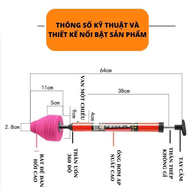 Dụng cụ thông tắc bồn cầu, cống bằng khi nén áp lực siêu mạnh