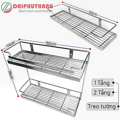 Kệ Bếp Kệ Gia Vị Inox Treo Tường KI-GV02 - 2 mẫu 1 tầng hoặc 2 tầng, dài 50cm