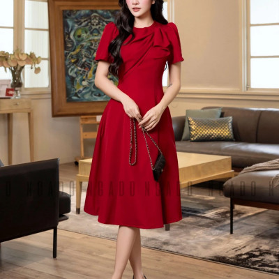 Đầm đỏ xoắn vai NGADO , đầm dự tiệc , đầm công sở