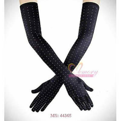 Găng tay lụa sang chảnh đính hạt sáng lấp lánh màu đen cho Cô dâu và Dạ hội, đi tiệc, sự kiện, lễ hội, chụp ảnh MS: 44365
