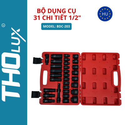 Bộ dụng cụ 31 chit tiết 1/2" Bộ khẩu tuýp vặn ốc, mở bulong BDC-203 Tholux