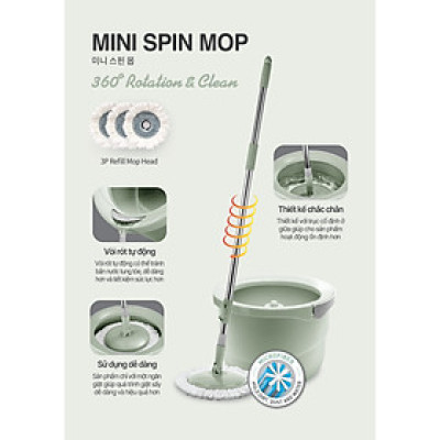 Bộ Lau Nhà Mini Thép Không Gỉ Ettom Lock&Lock ETM498 - 2 Bông Lau