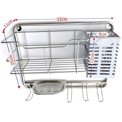 Kệ Inox Nhà Tắm Treo Tường Đa Năng - Khay bàn chải, để xà bông, chai lọ, có móc treo