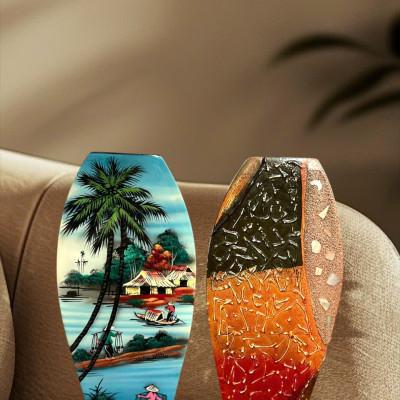 Bình hoa sơn mài Thanh Bình Lê- Mã B09 size 30x14x6.5 cm dùng  cắm hoa, trang trí, quà tặng ý nghĩa