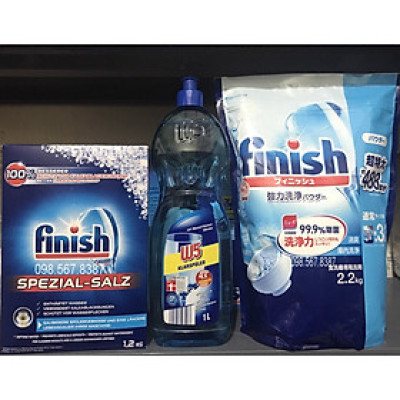 Bộ Bột Rửa Bát Finish Nhật 2,2kg +Muối Rửa Bát Finish 1,2kg +Nước Làm Bóng W5 1000ml