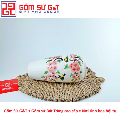 Lọ hoa dáng bom vẽ chim đào Gốm Sứ G&T