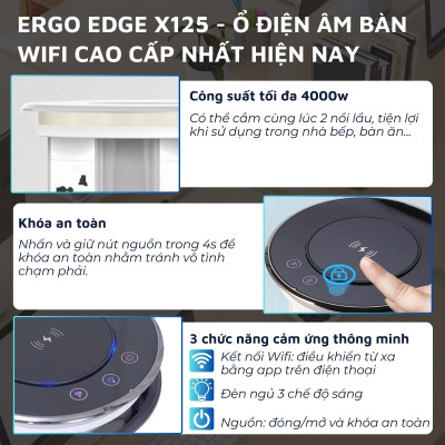 Ổ điện âm bàn Ergo Edge DandiHome tích hợp sạc không dây 15w - bảo hành 12 tháng