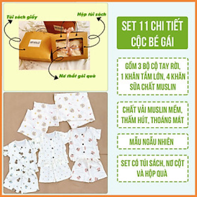 [GIÁ HỦY DIỆT] Set Quà Tặng Sơ Sinh 11 Chi Tiết Chất Vải Muslin Cho Bé Trai Và Bé Gái
