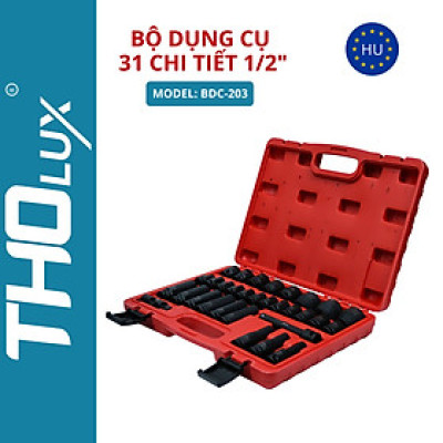 Bộ dụng cụ 31 chit tiết 1/2" Bộ khẩu tuýp vặn ốc, mở bulong BDC-203 Tholux