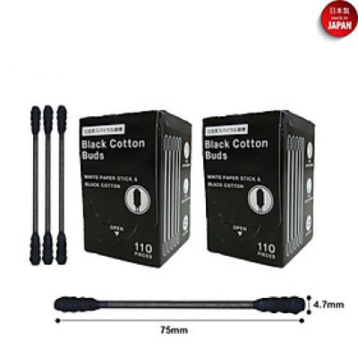 Bộ 2 hộp 110 tăm bông kháng khuẩn than hoạt tính Sanritsu - nội địa Nhật Bản