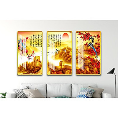  Tranh treo phòng khách-Tranh treo tường Vạn Lý Trường Thành TT  507 /Gỗ MDF cao cấp phủ kim sa/ Chống ẩm mốc, mối mọt/Bo viền góc tròn