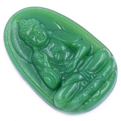 Mặt dây chuyền Phật A di đà đá xanh 2.2 x 3.6cm ( size trung ) kèm vòng cổ dây da xanh lá + móc inox, Phật bản mệnh