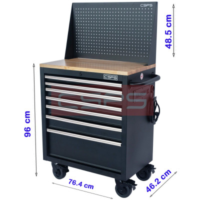 Tủ dụng cụ 7 ngăn kéo , mặt ván gỗ màu đen mờ 76cm kèm vách lưới 