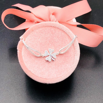 Lắc Tay  Nữ Bạc 925 Cỏ 4 Lá May Mắn Đính Đá BẠC HIỂU MINH LTU604