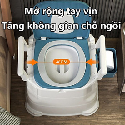 Bồn cầu di động 2 chức năng, Ghế Ngồi toilet Khử Mùi Tiện Dụng cho người già, bà bầu , người bệnh tiện lợi chất liệu nhựa abs cao cấp có tay vịn đệm tựa lưng