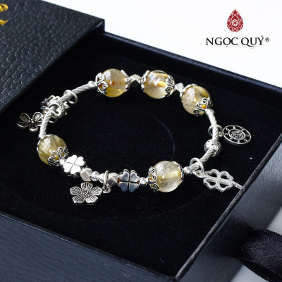 Vòng thạch anh tóc vàng phối charm bạc mệnh thủy, kim - Ngọc Quý Gemstones