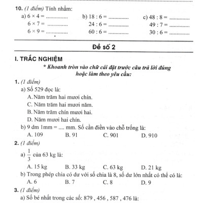Bộ Đề Kiểm Tra Môn Toán Lớp 3 (Dùng Kèm SGK Chân Trời Sáng Tạo) - HA