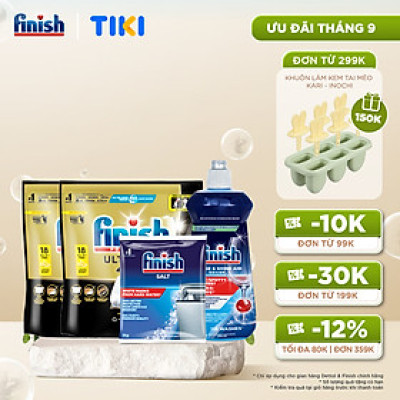 Combo 2 Viên rửa chén Finish Ultimate 18 viên + Nước làm bóng Finish 500ml + Muối rửa chén Finish 1kg
