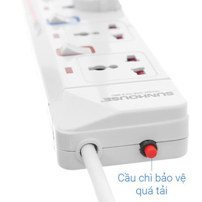 Ổ cắm điện Sunhouse 2 USB 3 lỗ 3 chấu 2.5m SHE- OC2-3RU - Hàng chính hãng
