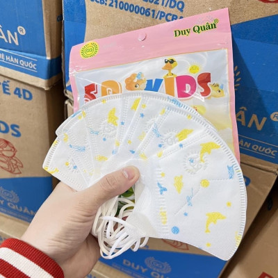 1 thùng/100 cái Khẩu trang trẻ em 5D cao cấp thương hiệu Duy Quân phù hợp cho trẻ từ 1-10 tuổi