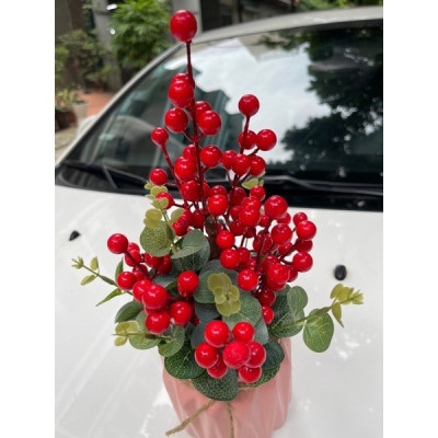 Bình đào đông đỏ giả cắm sẵn - cao 35cm - Cây giả, hoa lụa Decor trang trí nhà cửa