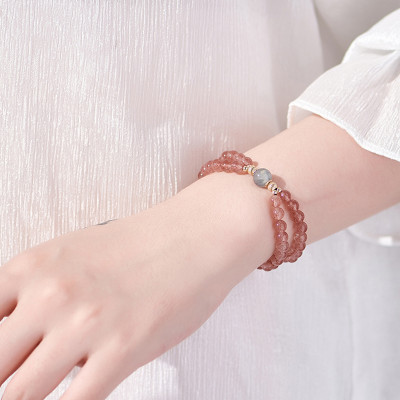 Vòng 2 line đá thạch anh dâu phối xà cừ - Ngọc Quý Gemstones