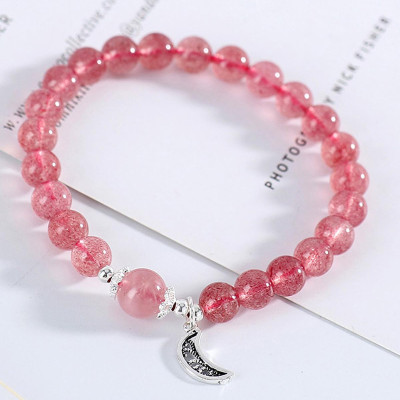 Vòng đôi đá thạch anh dâu phối charm trăng sao mệnh hỏa, thổ - Ngọc Quý Gemstones