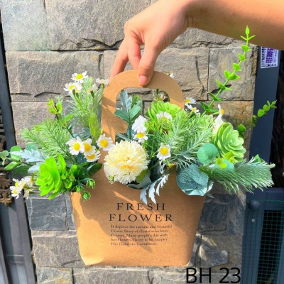 Giỏ hoa lụa, túi hoa lụa quà tặng hoa lụa - tăng thầy cô giáo 20/11 - Cây giả Decor trang trí nhà cửa.