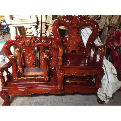 Bộ bàn ghế giả cổ minh quốc đào gỗ xà cừ tay 12